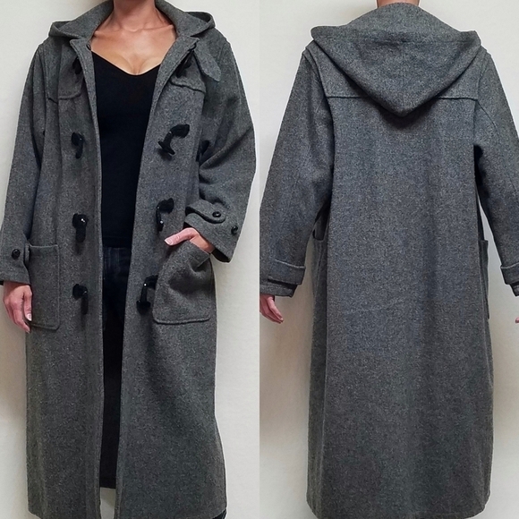 Woolrich Jackets & Blazers - 𝅺RARE Vintage 1970s Woolrich Woman Gray Wool Hooded Toggle Button Trenchcoat L